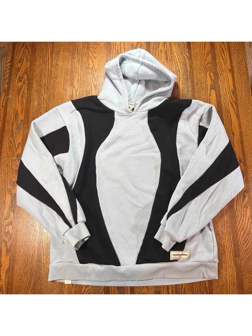 The Giving Movement Oversized Curve Panel Colorblock Hoodie Light Blue Black XXS
